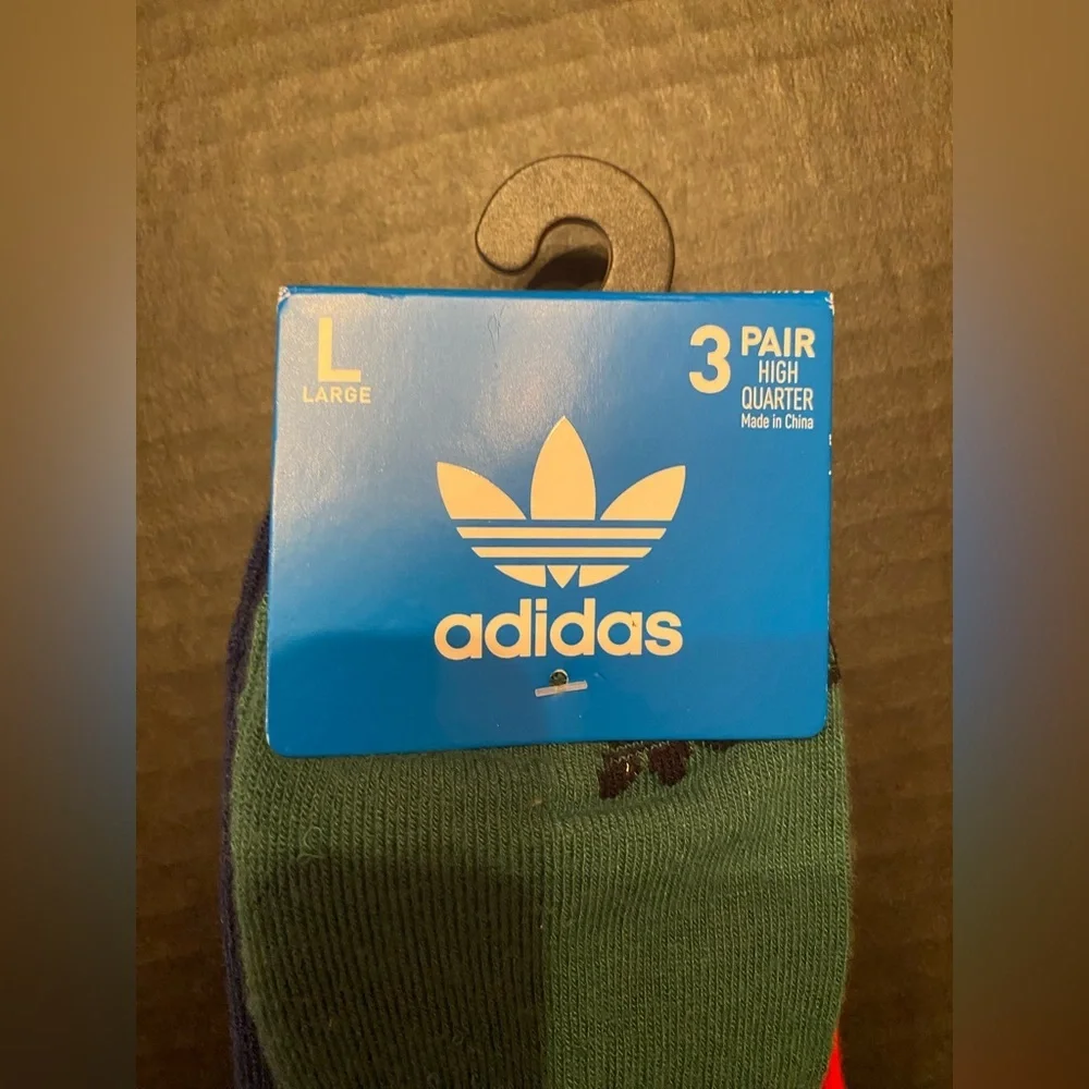Adidas 3 Pack High Quarter Socks Men's Size Large (8-12) Green Blue Red